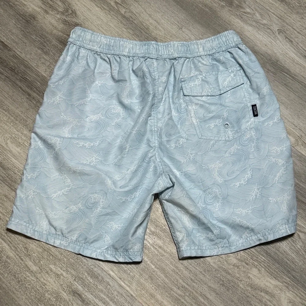 Micros Swim Trunks Men's‎ Medium Blue White Wave Pattern Drawstring Shorts